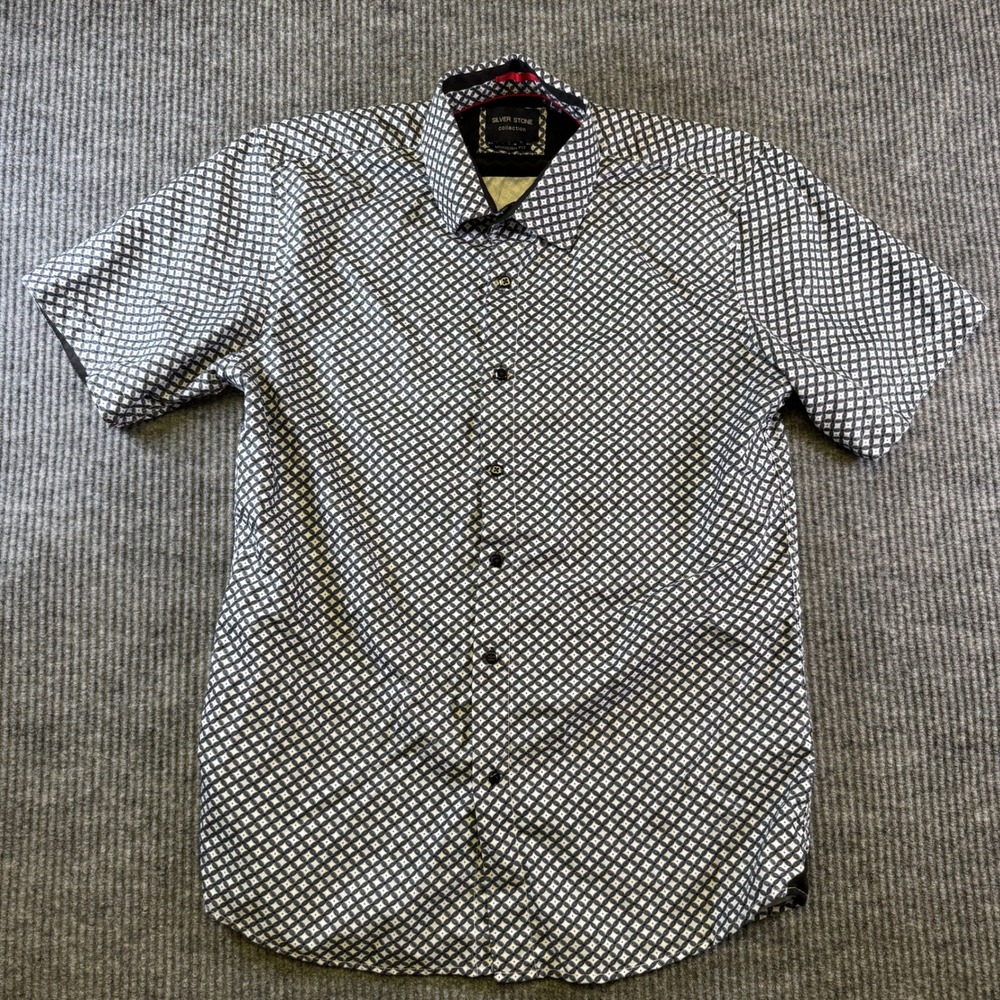 SILVER STONE COLLECTION BUTTON DOWN SHIRT L BLACK WHITE COTTON BLEND MODERN FIT